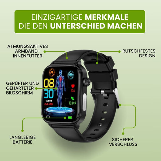 GlucoCare SOS – Smartwatch zur Unterstützung bei Schmerzen mit SOS & Sturzerkennung (2026)