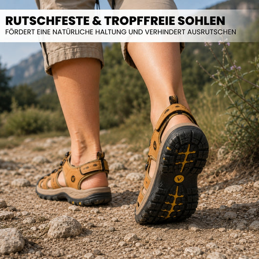GrundFest Herren-Sandale aus Leder | Geschlossene Zehenkappe · Robuste Sohle · Rutschfest