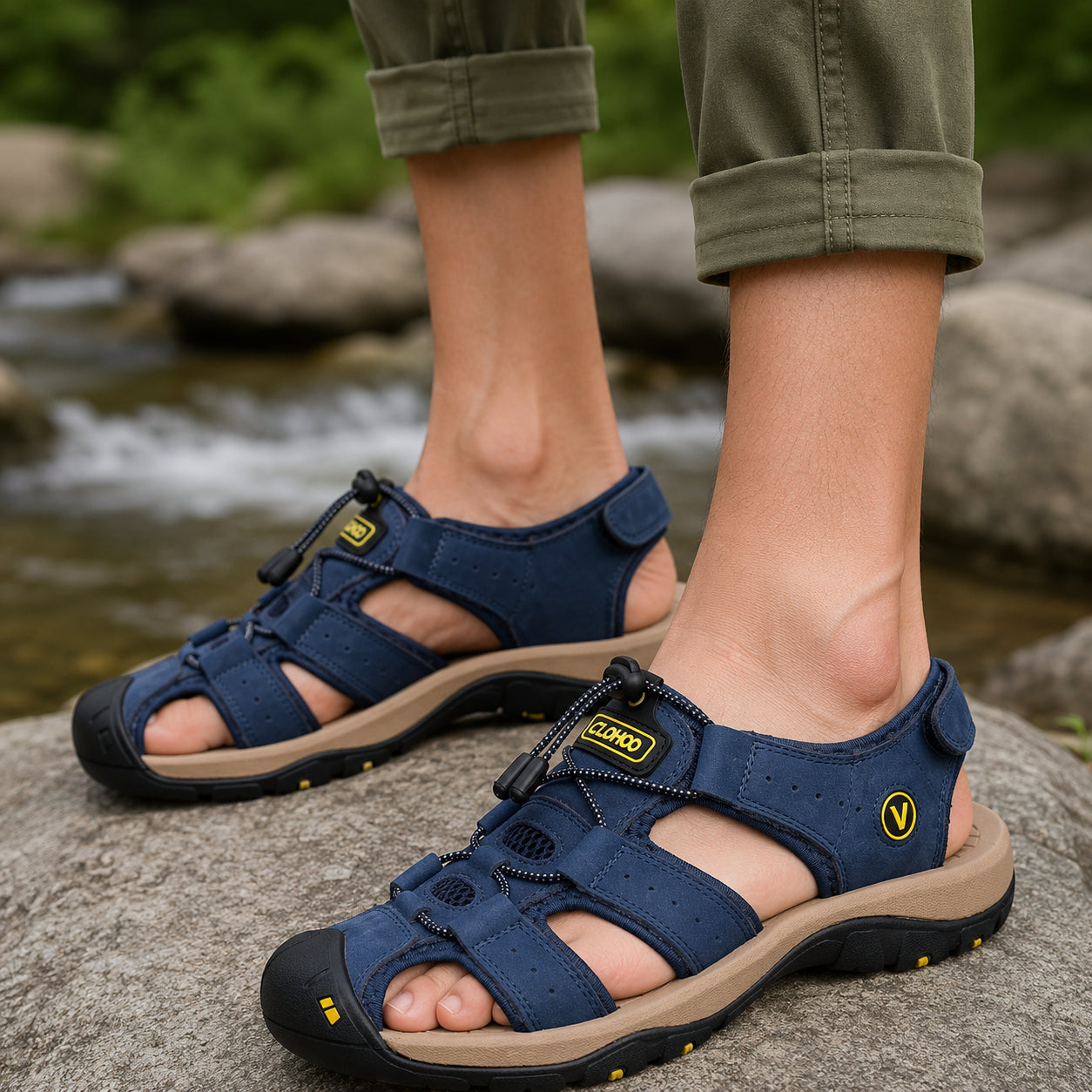 GrundFest Herren-Sandale aus Leder | Geschlossene Zehenkappe · Robuste Sohle · Rutschfest