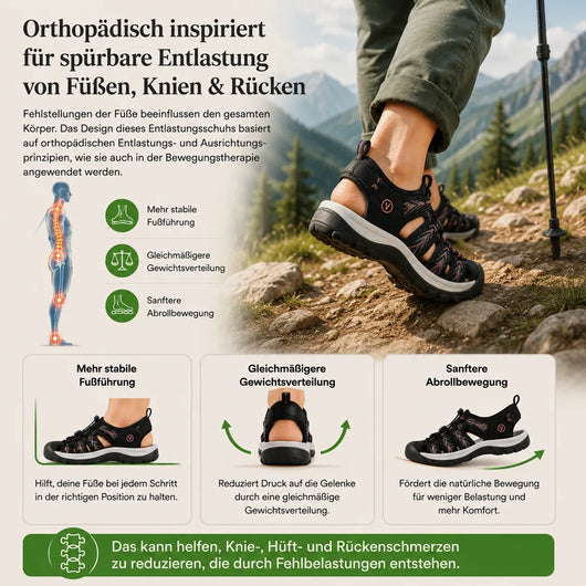 Orthotrekking - Schmerzlindernde Komfort-Sandalen zum Gehen & Wandern | Rutschfest & Federleicht